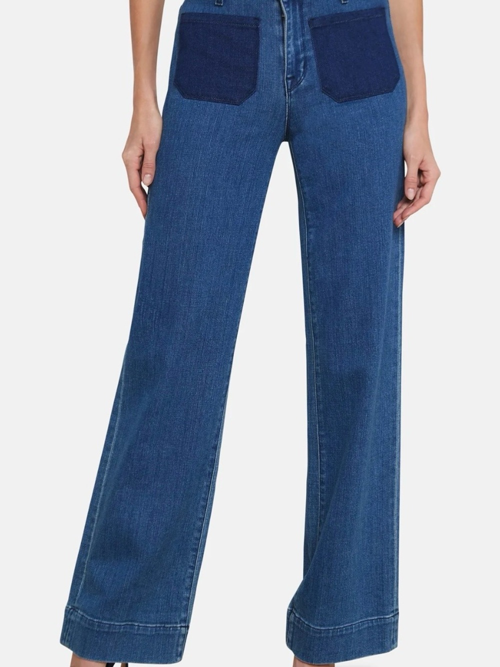 LE JEAN H-R Wide-Leg Jeans in Blue with Contrast Pockets NWT
